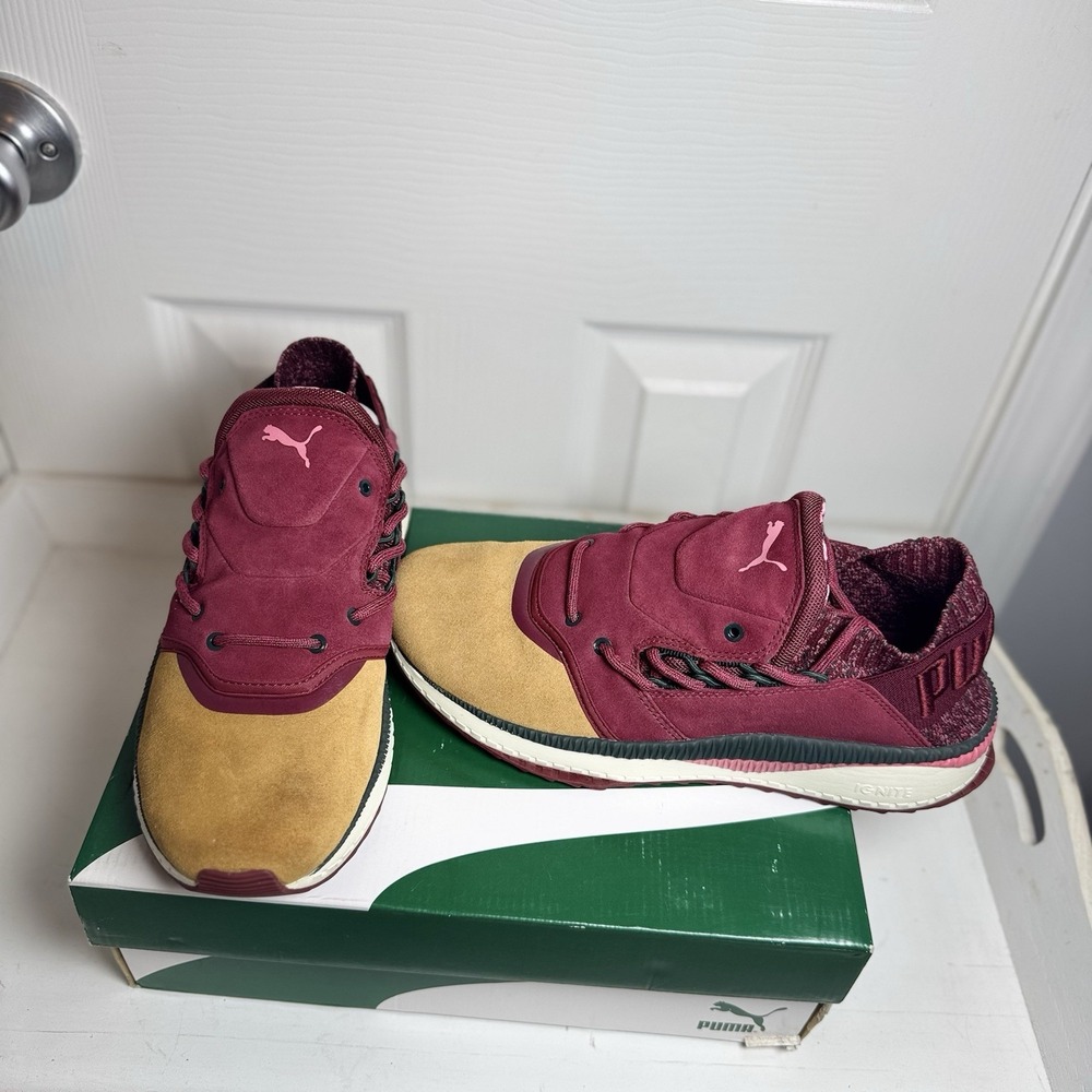 Puma Size 9.5 Tsugi Shinsei Japanese Garden Men's Maroon Red Khaki Tan Sneakers
